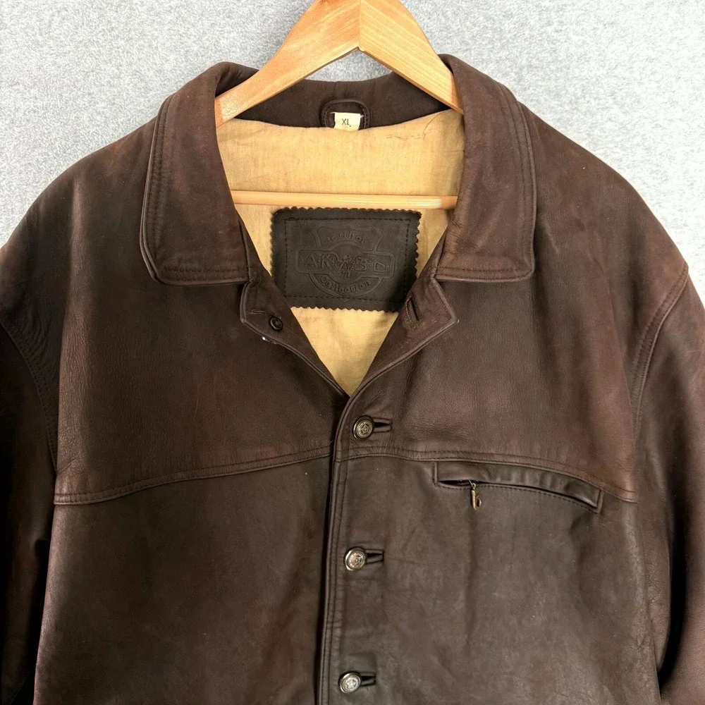 VINTAGE AKASO US Navy Heavyweight Leather Jacket Men's XL‎ Brown Collared
